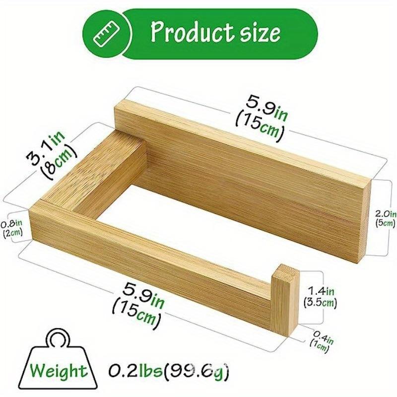 Bamboo Wall Mounted Toilet Paper Holder, Wooden Toilet Paper Holder, Square Toilet Paper Roll Holder for Bathroom, Self-Adhesive Toilet Paper Holder 1