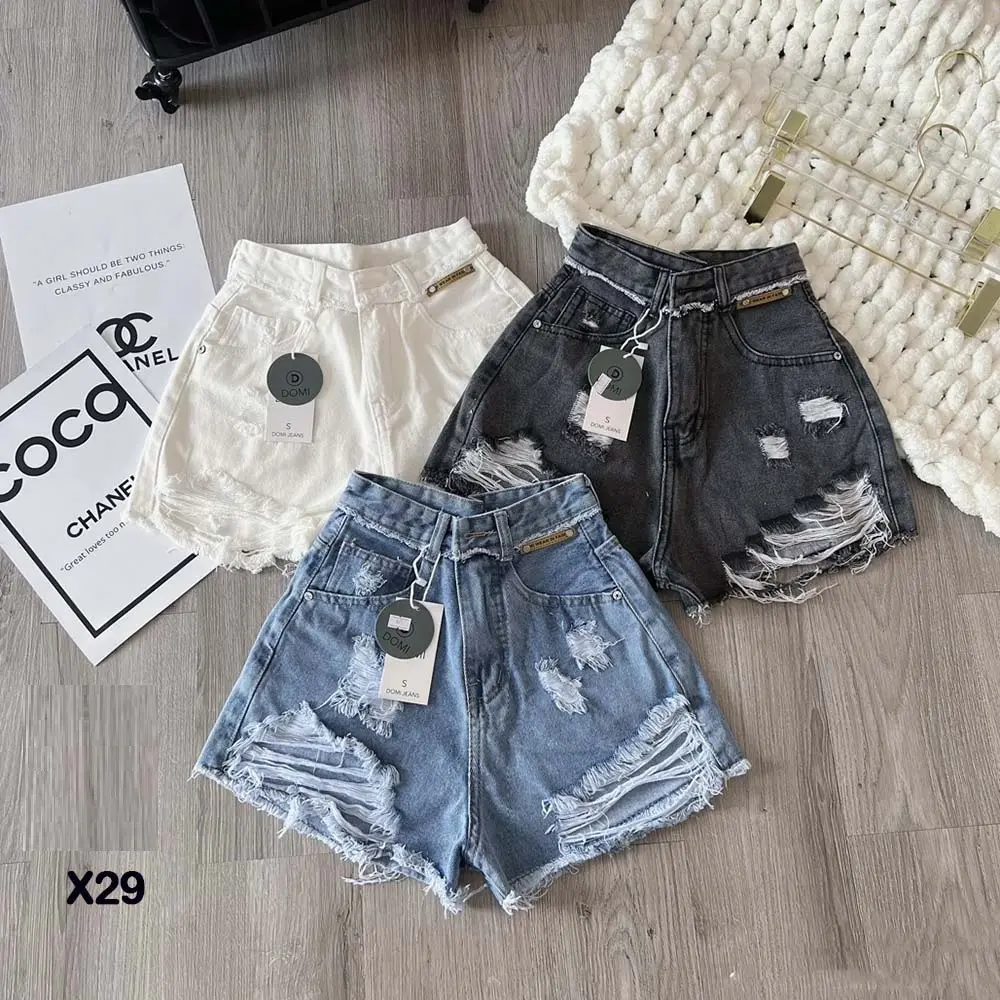 Quần short jean nữ nhiều màu rách mảng lớn dễ phối đồ cho nàng