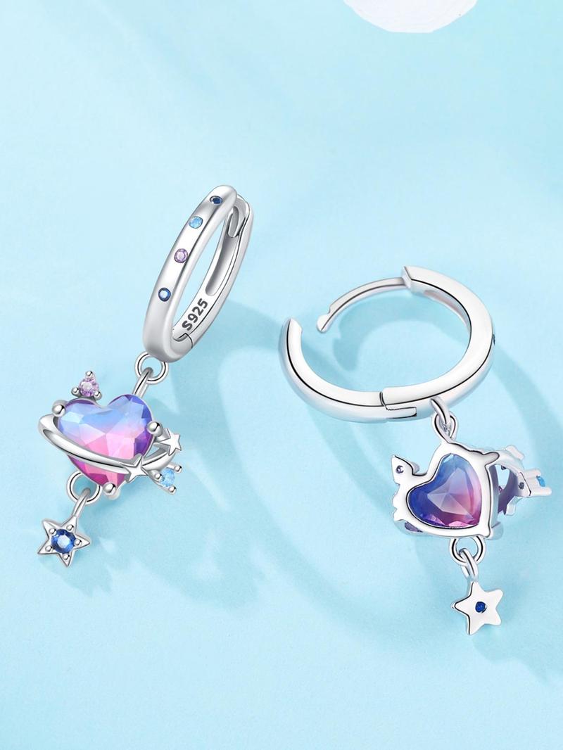 Product Introduction of S925 Sterling Silver Cute Heart Design Dangle Earrings, Fashionable Jewelry for Women & Girls, Trendy All-match & Exquisite Jewelry for Birthday Gift, Valentine's Day, Gift 2