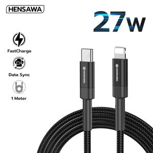 Hensawa สายชาร์จเร็ว PD 27w Type-C to iP รุ่น US5088 สายถัก สีดำ 1m ทนทาน For ไอโฟน Fast Charge Cable & Sync ชาร์จไว