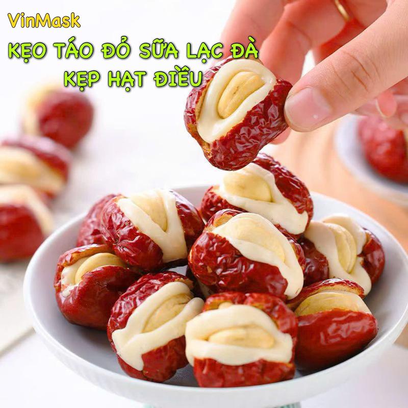 500gr Táo Đỏ Kẹp Sữa Lạc Đà Nhân Hạt Điều [HIỆU CON SÓC] Dinh Dưỡng, ăn vặt - VinMask 0