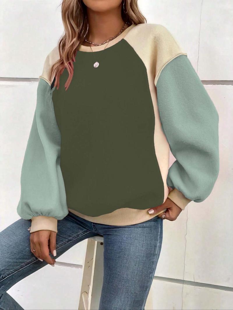 Product Introduction of Women's Colorblock Crew Neck Pullover Sweatshirt, Casual Long Sleeve Top for Fall & Winter, Women's Clothes for Daily Wear 2