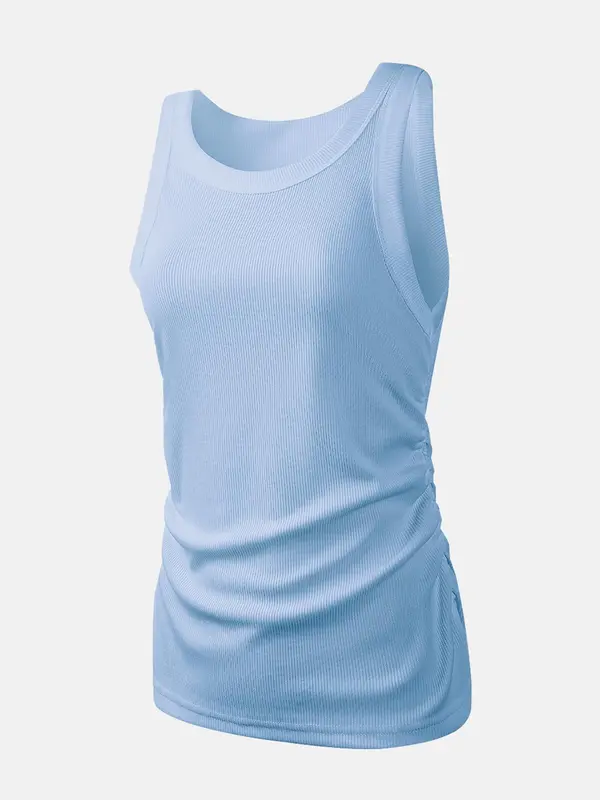 Women's Solid Ribbed Sports Tank Top, Casual Breathable Quick Drying Sleeveless Sports Top for Summer, Ladies Sportswear for Indoor Outdoor Wear 1