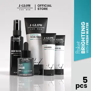JGLOW FOR MEN - Paket Brightening Fresh Water Perawatan Wajah Pria Agar Tidak Kusam Paket Skincare Pria Glowing (diformulasikan khusus kulit normal & kering) - 4 Pcs