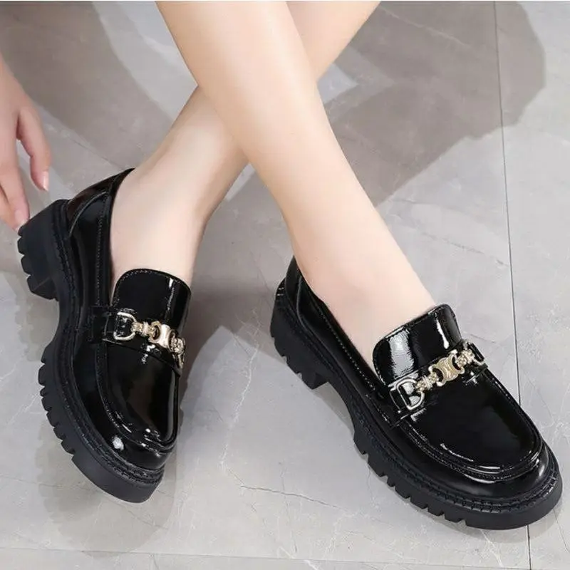 Sepatu Docmart Wanita Hitam Gesper Hak Datar Kasual Import Sepatu Flat Loafers Kulit Cewek Kekinian Fashion Korea Bisa COD Karet Pesta Shoes