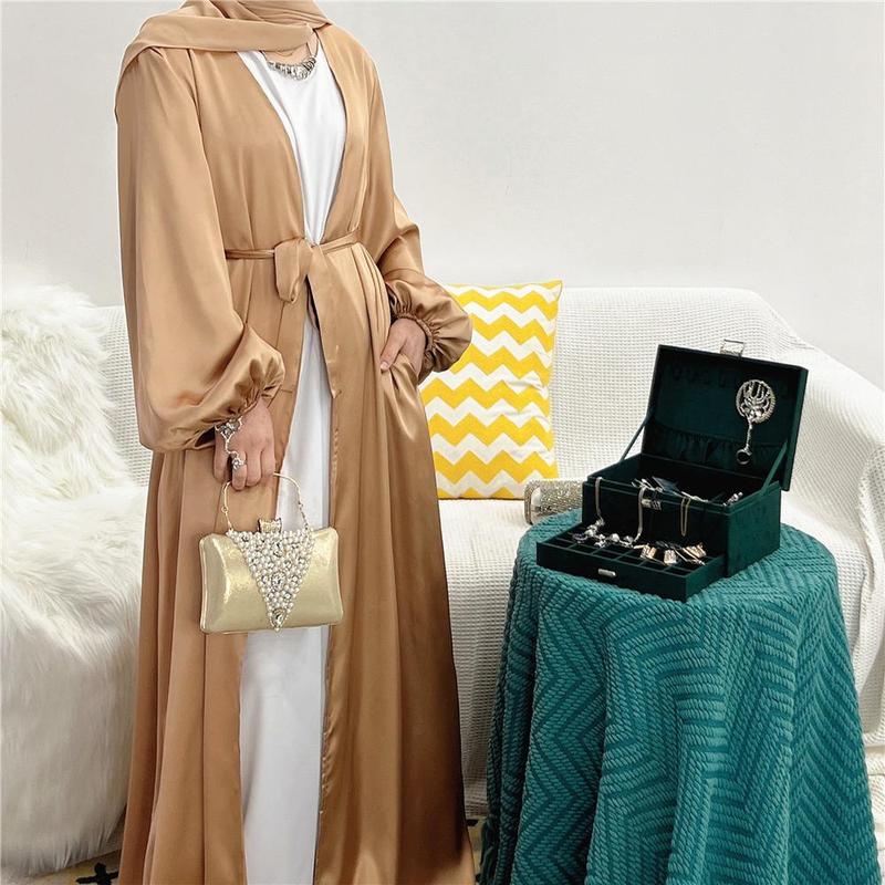 Trang Phục Hồi Giáo Châu Âu Và Mỹ Cho Phụ Nữ, Váy Tay Phồng, Áo Cardigan Satin Trung Đông, Áo Choàng Hồi Giáo, Abaya 7