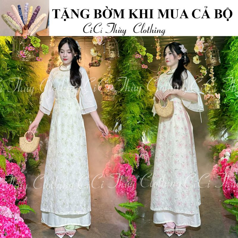 Áo Dài Cúc Mi - Áo Dài 4 Tà Cổ V Dáng Eo Phù Hợp Chụp Ảnh Đám Hỏi Cưới Xin Đi Chơi - CiCi Thùy Clothing Nữ Women Dress Màu Trắng