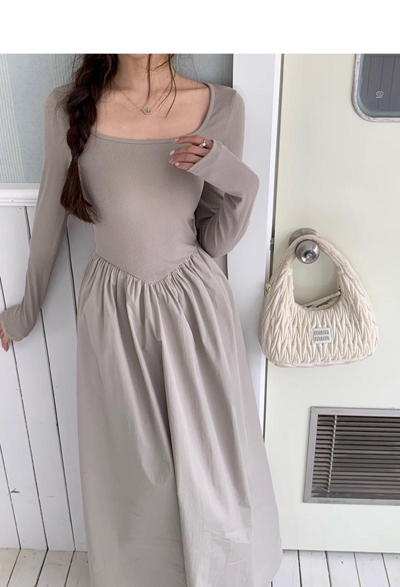Product Introduction of French Hepburn style long sleeve square neck bottoms dress WOMEN'S autumn 2024 new high-grade elegant inner match long dress Casual Womenswear 3