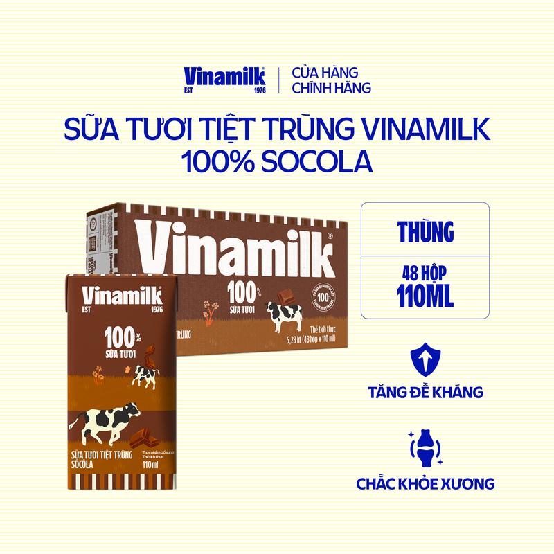 Thùng 48 Hộp Sữa tươi tiệt trùng Vinamilk 100% Socola- Hộp 110ml