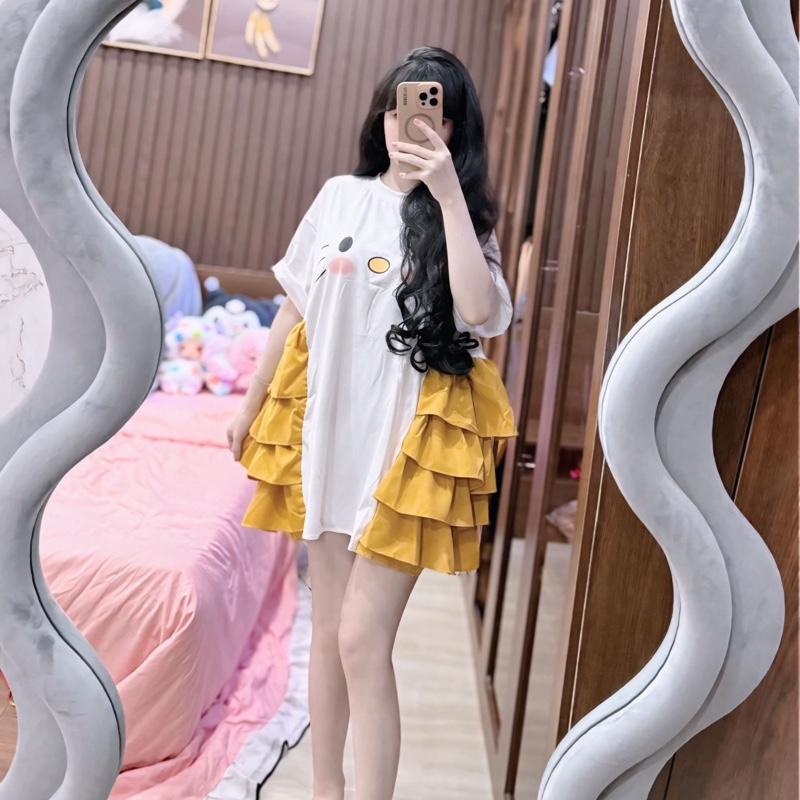 TBB Đầm Babydoll Thun Cotton In Hình Mèo Dễ Thương. Đầm Mặc Thường Ngày. 6