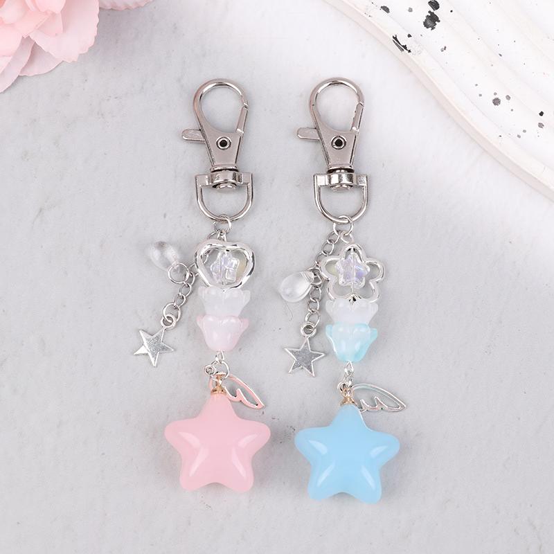 Product Introduction of Retro Cute Jelly Star Charm Keychain Handmade Pink And Blue Y2K Matching Keychain CCD Pendant Phone Chain 15