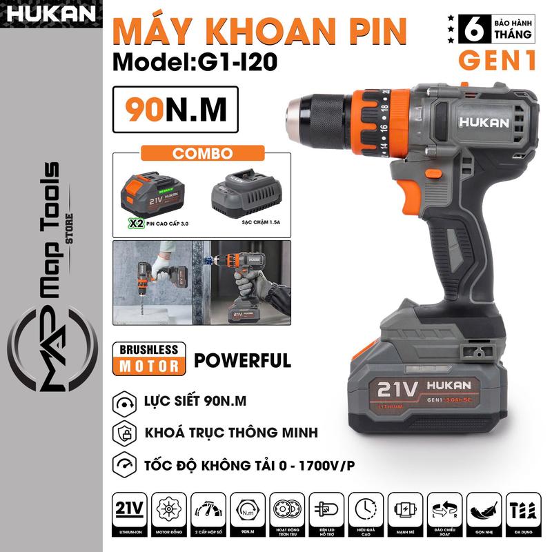 Máy Khoan Pin HUKAN HM21-G1-I20 Động Cơ Không Chổi Than, Lực Siết 90N.m - 3 Chức năng + Hộp Đựng Sản Phẩm 0