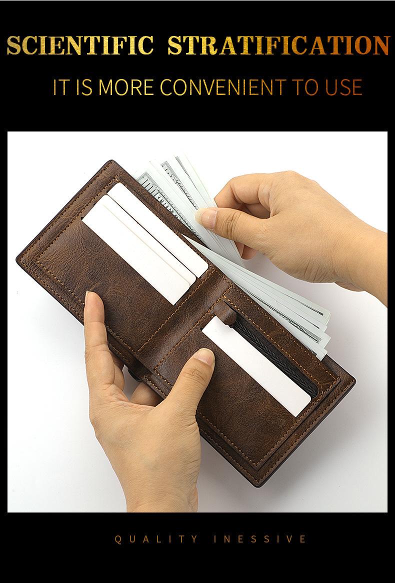 Product Introduction of Horizontal Wallet Wholesale Men's Short Wallet Men's Student Leather Wallet Retro Wallet No Logo Factory In Stock 11