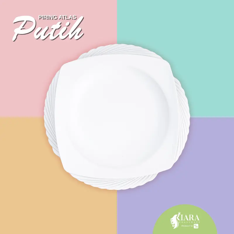 Piring Plastik / Piring Cantik / Piring Segi Murah Tebal Warna Putih Makan Wadah Kitchenware 3