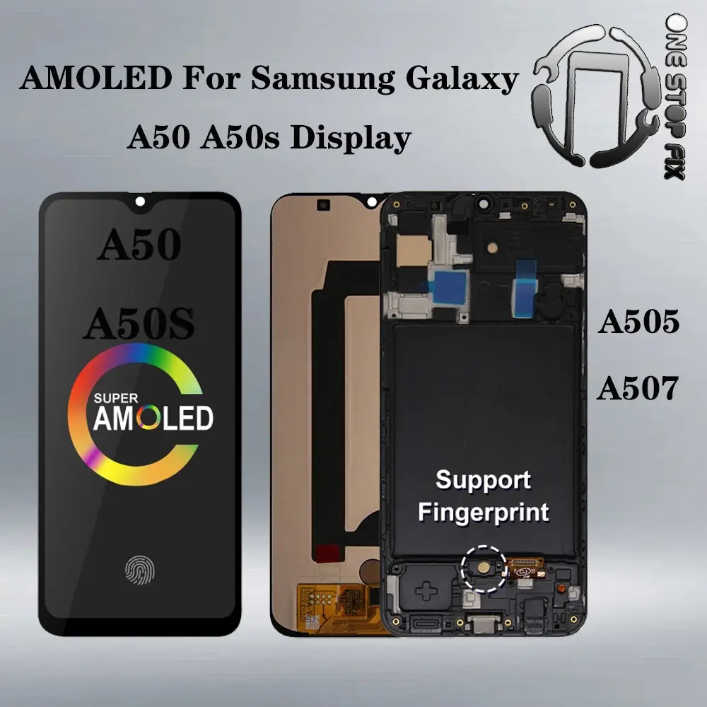 Skrin Depan AMOLED, untuk Samsung Galaxy A50, A505, A50S, A507, Paparan sentuh, dengan Bingkai