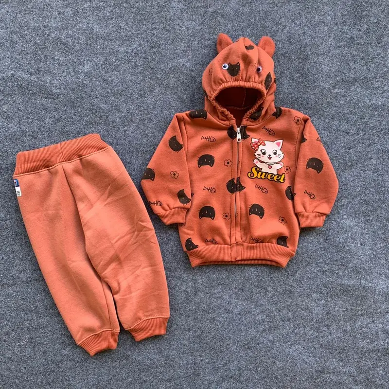 Setelan Jaket Hoodie Celana Bayi Anak Usia 0-1 Tahun Bahan Fleece Motif Sweet Cat Perempuan - Cream - Parsel, Fashion, Pakaian 6