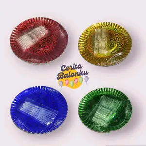 Piring Kertas Hologram isi 12 pcs diameter 13cm  / Pirinh kue Ulang Tahun Pelastik Hijau