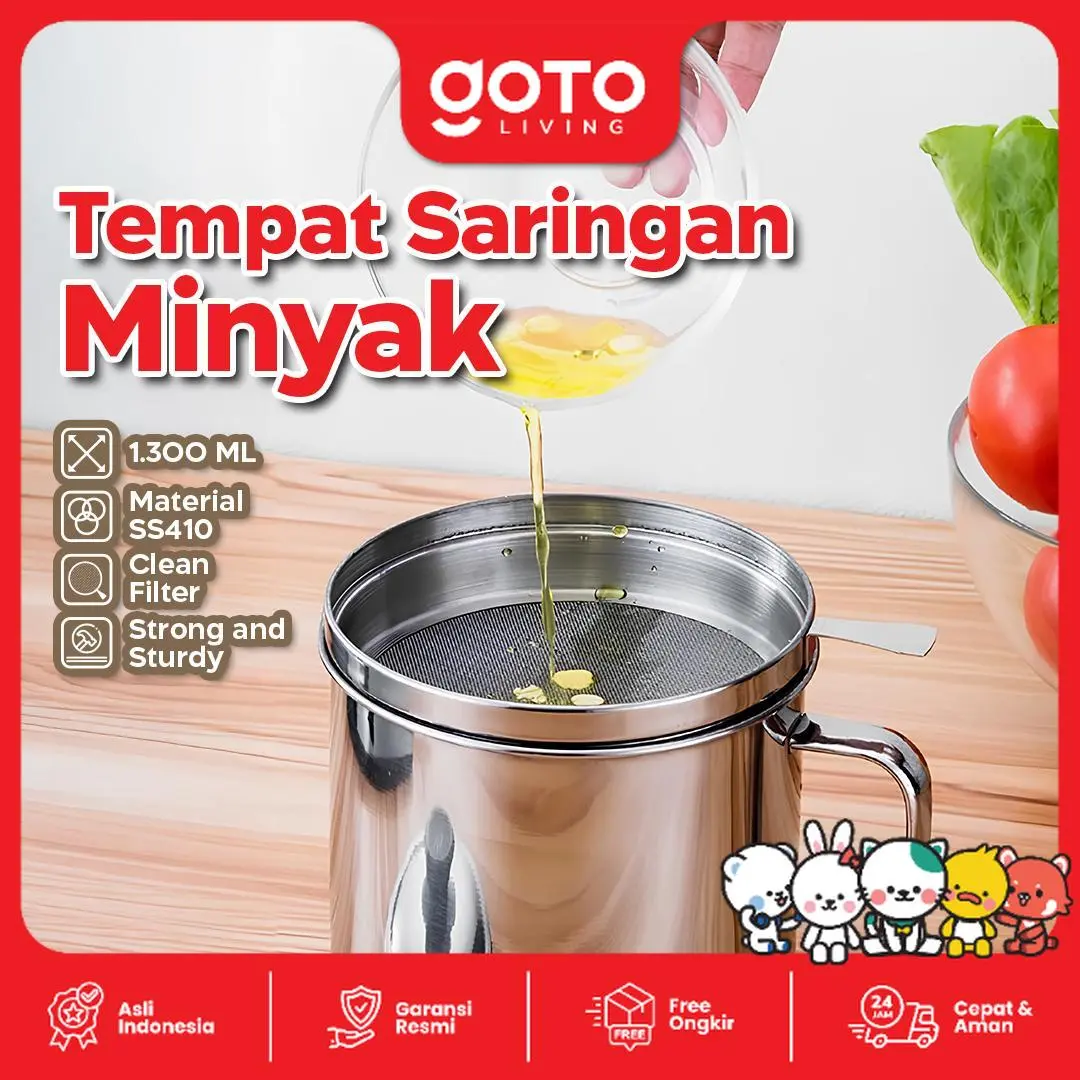 Goto [COD] Kanola Oil Pot Wadah Gelas Tempat Saringan Minyak Goreng 1.3L