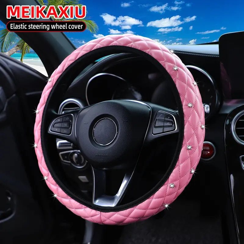 Rhinestone Decor Car Steering Wheel Cover, Fashionable Car Steering Wheel Protector, Universal Car Interior Decoration Accessories for Women & Girls 6