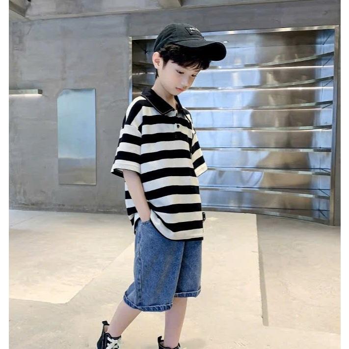 Áo polo hè cho bé trai 4-14 tuổi , áo cộc tay bé trai 14-45 kg ,áo có cổ  chất cotton mẫu KẺ BOTE phong cách dễ thương dịu dàng thấm hút mồ hôi . 6