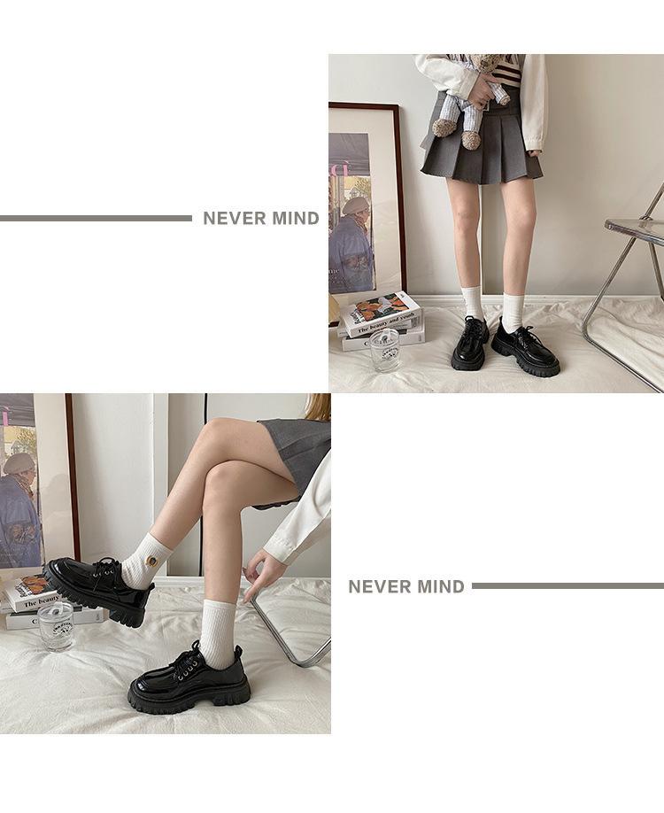 Product Introduction of British Style Leather Shoes Women's New Spring and Autumn Thick Bottom All-Match JK Pumps with Skirt Loafers Retro Black Tie 9