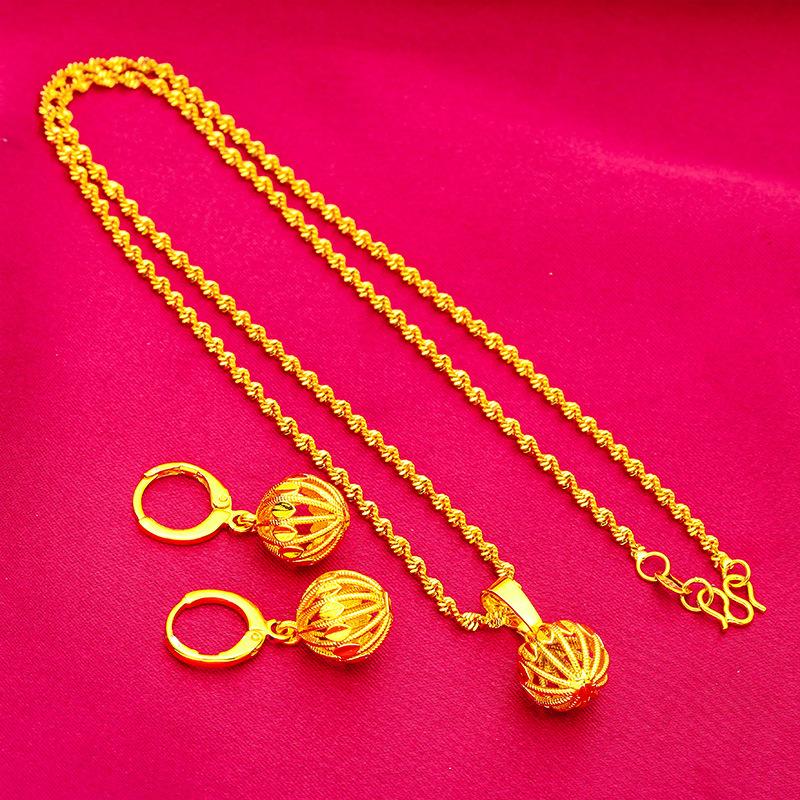 Hoa Tai Nữ Vàng Làm Bằng Thép Titan Không Phai Màu Vòng Cổ Nữ Gợn Nước Thích Hợp Cho Bạn Gái Vợ Mẹ Quà Sinh Nhật Bộ Trang Sức Cho Phụ Nữ