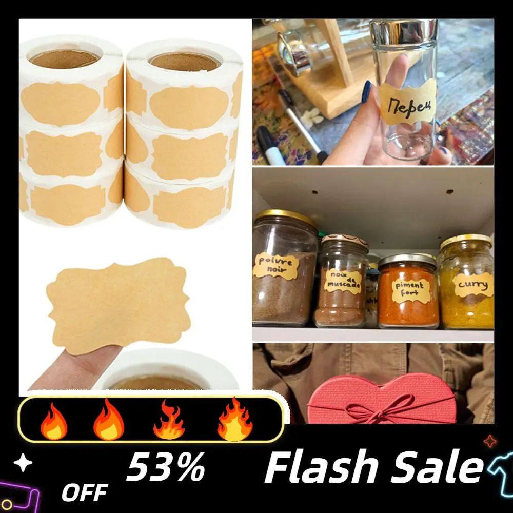 300pcs/roll Kraft Paper Stickers Blank Handmade Sticker Adhesive Labels Scrapbooking Gift Package Sealing Envelope Jar Bottle Label