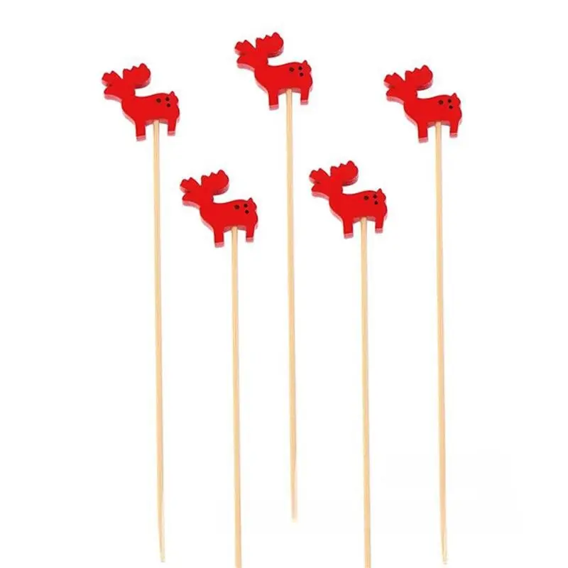 Dụng Cụ Nhọn Trái Cây Giáng Sinh, Tăm Tre Dùng Một Lần, Tăm Bông Hình Bông Tuyết, Cây Giáng Sinh, Ông Già Noel, Người Tuyết, Đồ Dùng Dùng Một Lần, 50 Cái / túi 4