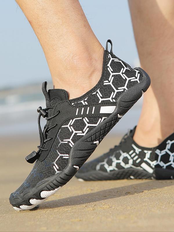 Unisex Geometric Pattern Drawstring Design River Trekking Shoes, Breathable Comfortable Sports Shoes for Outdoor Activities, Water Shoes, 2024 Summer Water Shoes Aqua Shoes, Back To School Shoes, Swimming Water Shoes 0