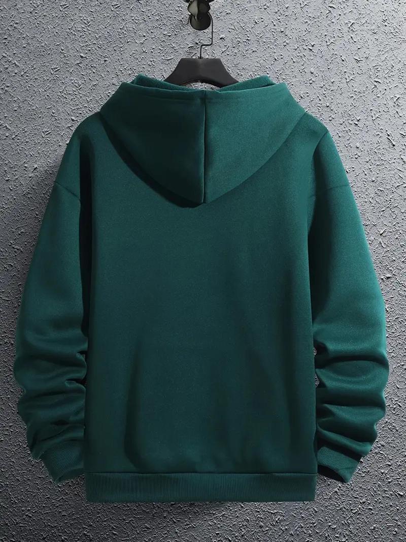 Product Introduction of Men's "K" Letter Print Pocket Drawstring Hoodie, Regular Fit Casual Drop Shoulder Long Sleeve Hooded Sweatshirt, Men's Fall & Winter Clothes 14