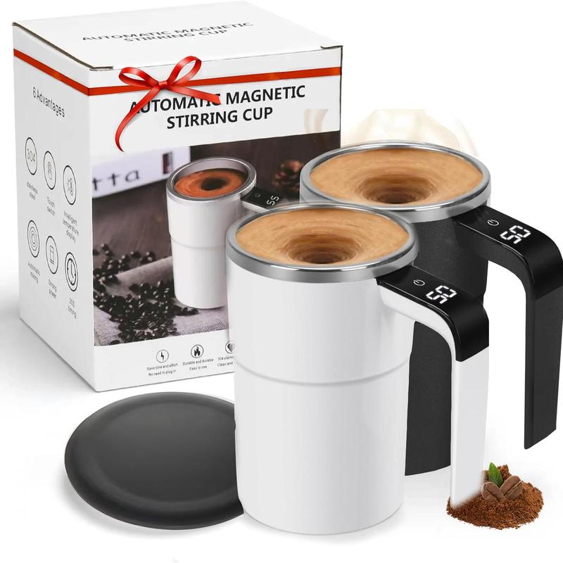 Rechargeable Magnetic Stirring Coffee Cup, 2 Counts Automatic Magnetic Stirring Coffee Cup with Lid, Household Kitchen Appliances for Home Office Use 0