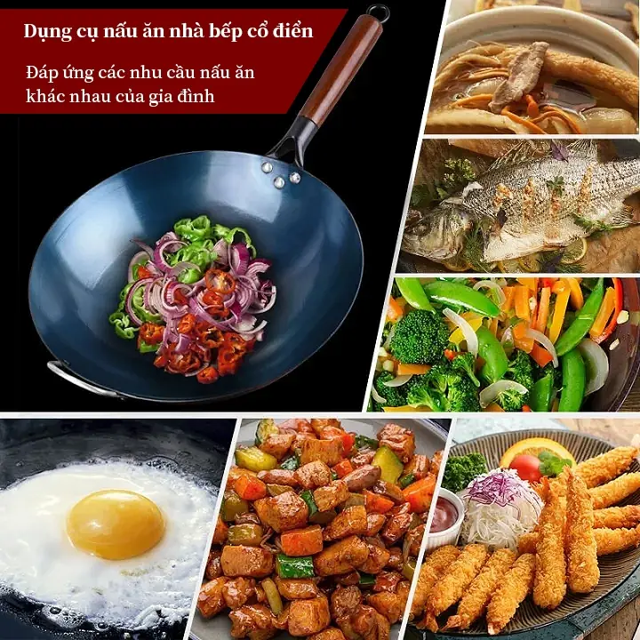 Chảo Thép Chống Dính Cán Gỗ Sồi Cao Cấp Đường Kính 30cm Chuyên Dùng Cho Mọi Nhà, Nhà Hàng 6