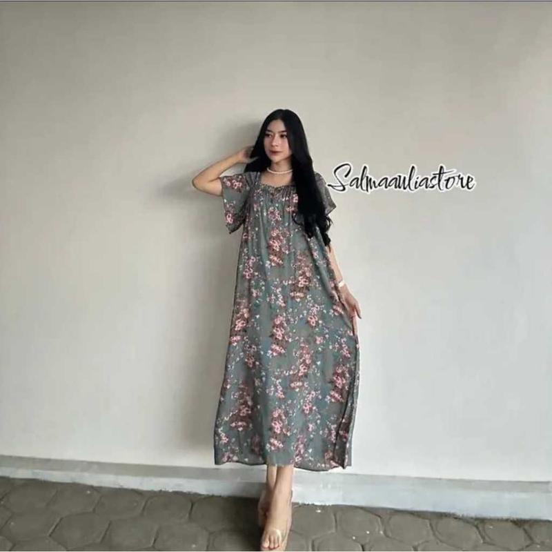 Daster Wanita Motif Bunga Fuji Rayon Berkaret untuk Santai dan Tidur - Panjang 115-120cm 1