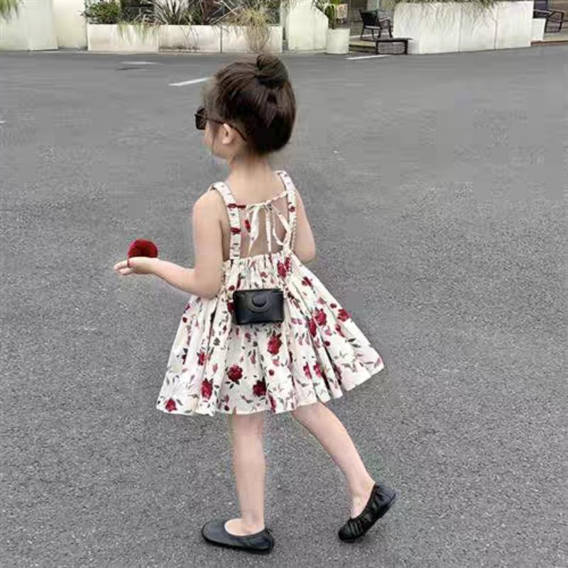 Váy bé gái 2 dây hở lưng có dây buộc cho bé từ 0- 5 tuổi