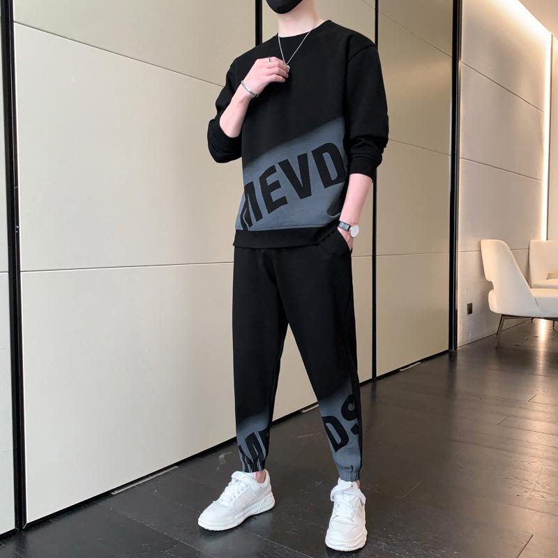 Bộ quần áo nam thể thao thu đông co dãn 4 chiều Set đồ nam nữ dài tay phối chữ cổ tròn phối chữ MEV cao cấp BN13 - OVERMAN2