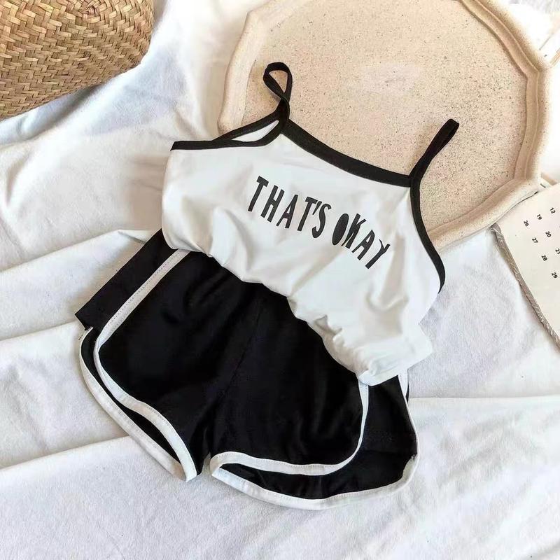 Set Áo Hai Dây Mùa Hè Kèm Quần Đùi Viền Trắng Vải Thun Cotton 6T Dành Cho Bé Gái