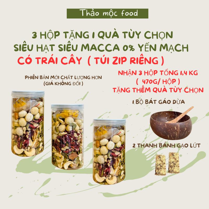 [ TẶNG QUÀ ] COMBO 3 HỘP GRANOLA 0% yến mạch siêu hạt Siêu macca Tổng 1,4kg [Thảo mộc food] Ngũ cốc Snack Ăn Vặt Thức Ăn Socola ngucoc