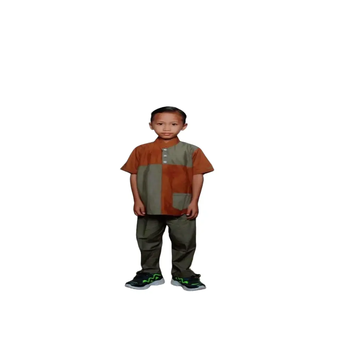 setelan koko kurta anak kombinasi 3-8th baju koko kurta anak murah Katun Polos Kancing Muslim Nyaman Pendek Peci