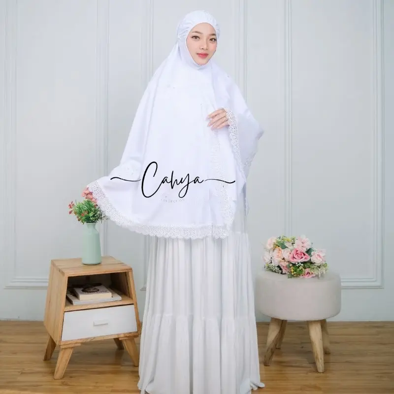 BERGO UMROH HAJI BAHAN KATUN PREMIUM HIJAB JUMBO BERSAKU HITAM PUTIH RENDA MEWAH CANTIK NYAMAN MUSLIM 1
