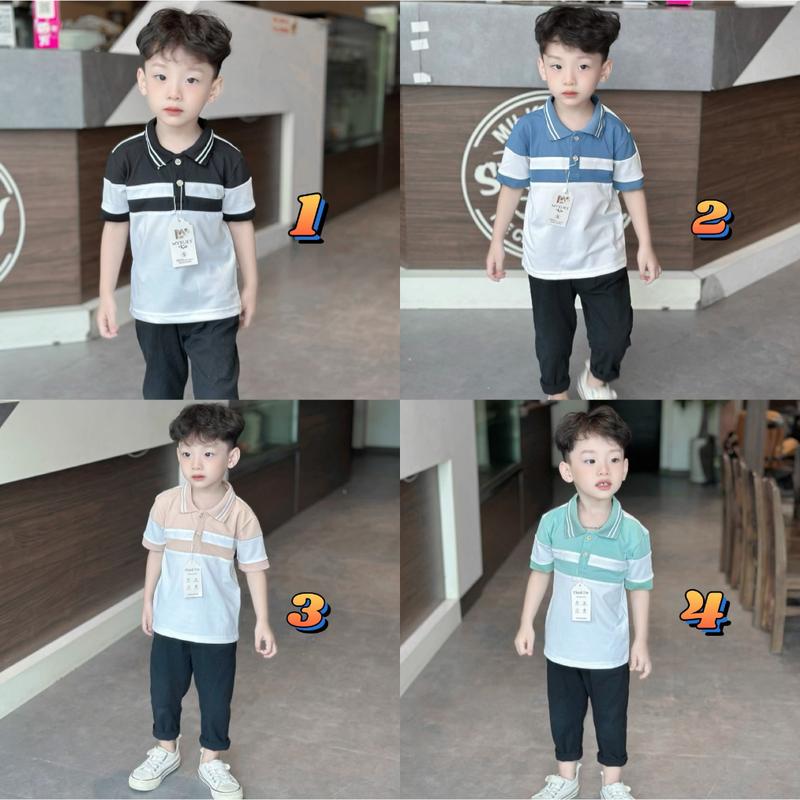 Combo 3 áo thun Polo cho bé trai phối màu V cổ chuẩn form giá rẻ siêu đẹp, chất liệu Poly Cá Sấu co giãn 4 chiều -