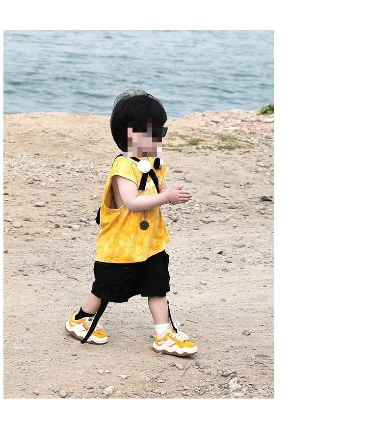 Product Introduction of Children's Clothing 2025 Summer New Korean Style Kids Baby Yellow Tie-Dye Cotton Sleeveless Top and Pants Stylish Two-Piece Set 7