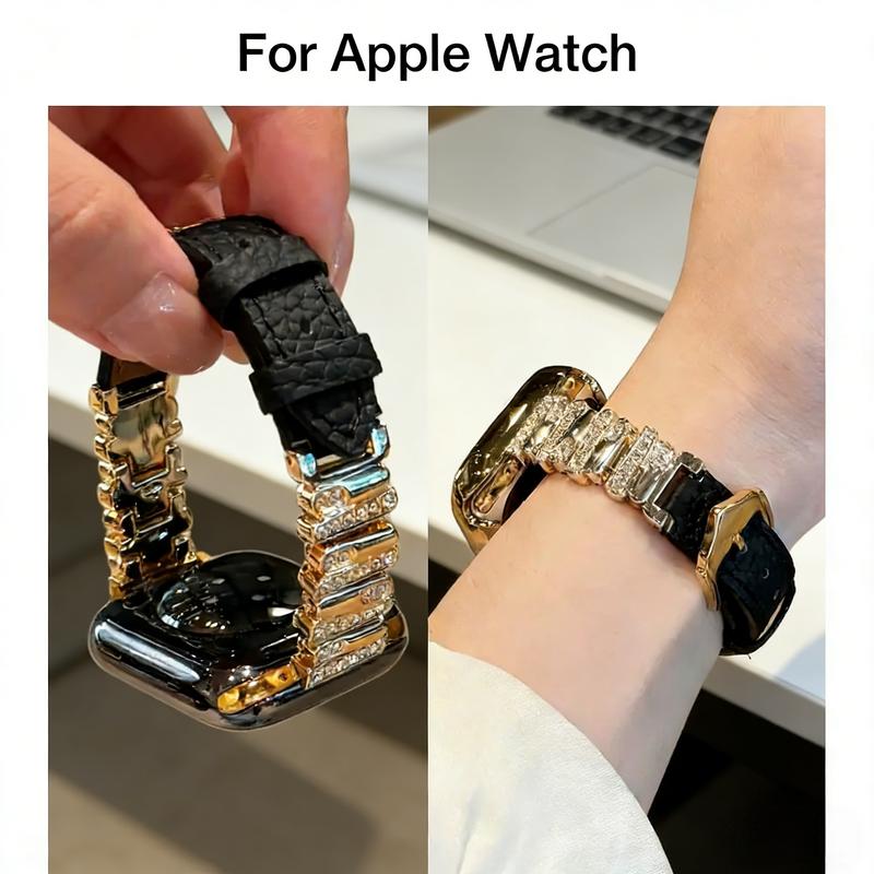 Dây da đính đá hình bất đối xứng dành cho nữ, phù hợp với Apple Watch Ultra…