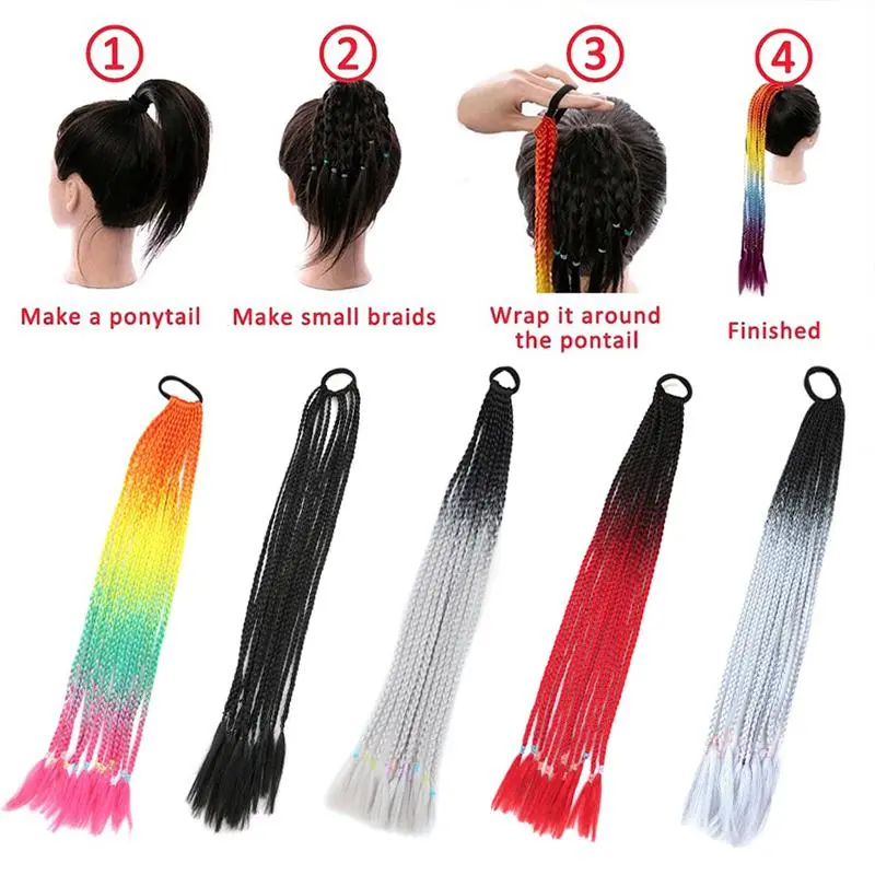 Wig Kepang Warna Gradasi Dengan Kepang Panjang Wig Kepang Wanita Tiruan Gaya Strap-On, Aksesori Rambut 60 CM Pertunjukan Panggung Cocok Untuk Dewasa Dan Anak-Anak 5