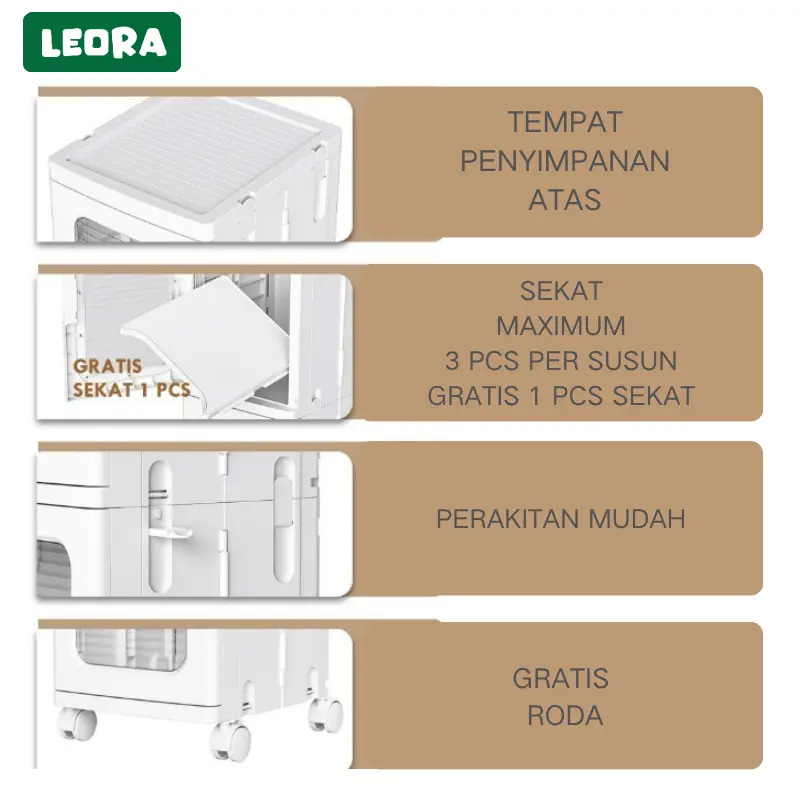 LEORA Lemari Lipat 1 SUSUN LEORA Lemari Pakaian Plastik Lemari Portable Lemari Plastik Susun Rak Sepatu Lemari Toilet Lemari Dapur Lemari Sudut 7