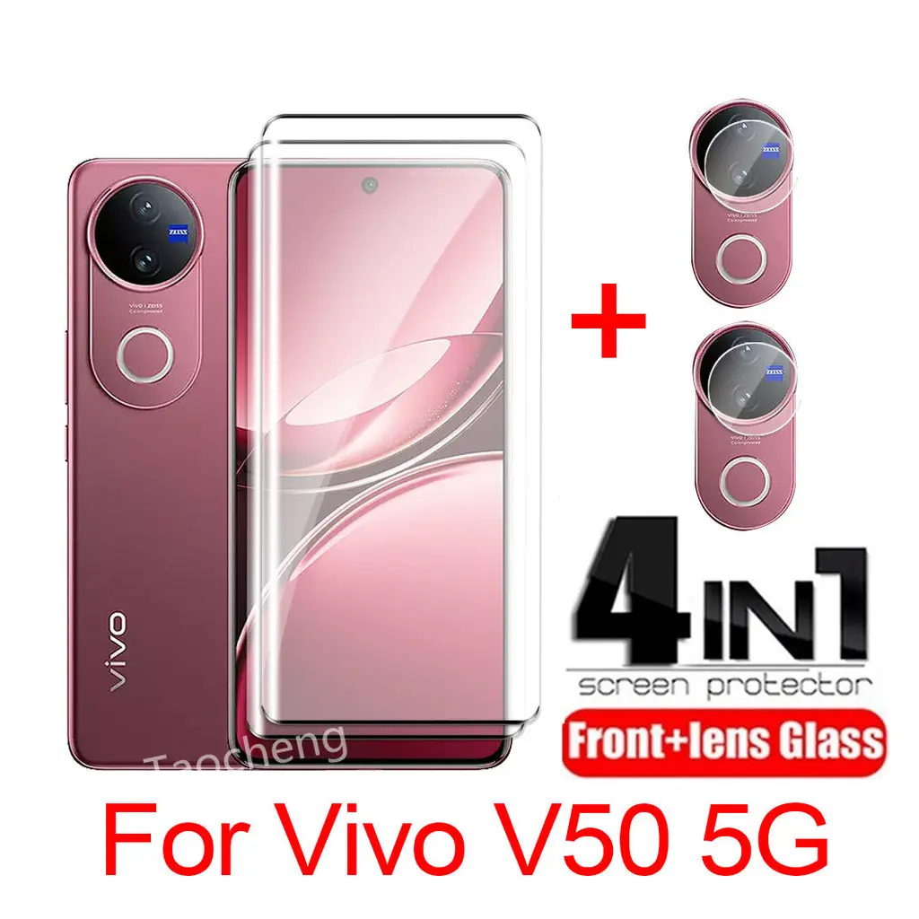 ฟิล์มกระจกนิรภัยแบบเต็มจอ, สำหรับ Vivo V50 และ V50 5G, 2025 Gobal, ความละเอียด HD, ฟิล์มกระจกมองเห็นได้ชัดเจน, ฟิล์มกล้อง, ฟิล์มกันรอยเลนส์, 2 in 1