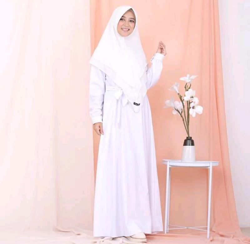 Gamis Katun Toyobo Putih Bersih  Gamis Polos Muslimah Dewasa Terbaru Gamis Dress Lengan Renda • simpel 3
