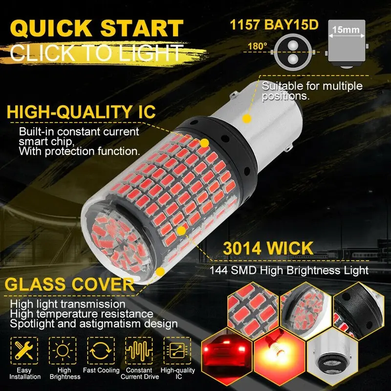 iSUN Lampu LED Rem Brake Stop Bayonet 2 Kaki 1157 144 Titik Lampu Rem Motor Mobil DC12V 5