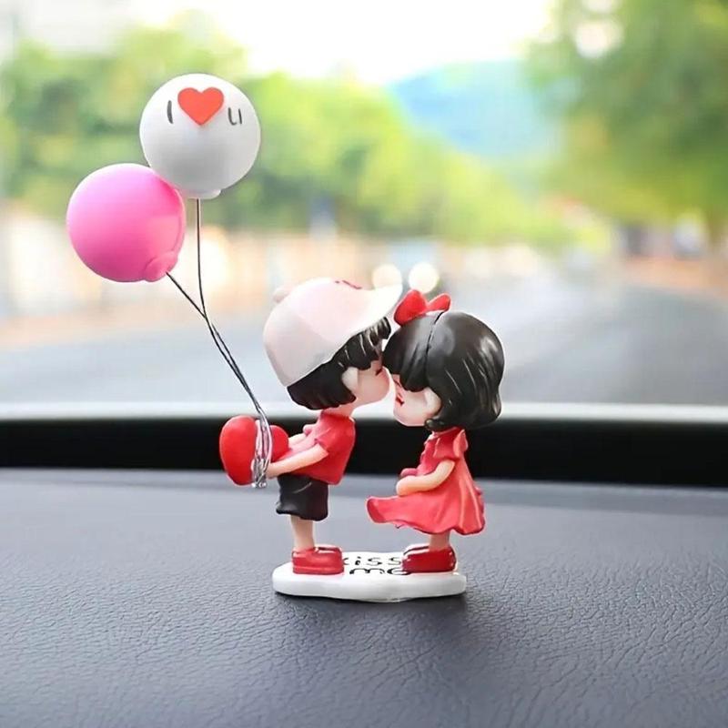 Cartoon Couple Design Car Decoration, Cute Balloon Couple Car Ornament with 4 Sticker, Car Dashboard Ornaments, Car Interior Accessories for Women & Girls 5