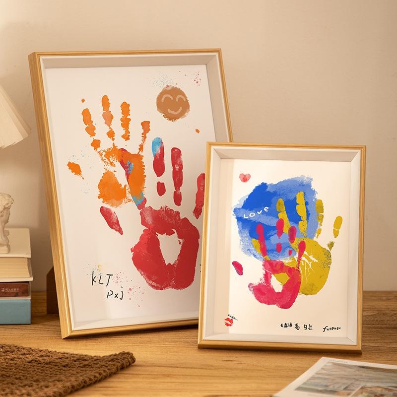 Couple Hand Print DIY Photo Frame, Custom Wooden Hand Mounted Decoration Frame Children Parent-Child Double Specimen Picture Frame 5