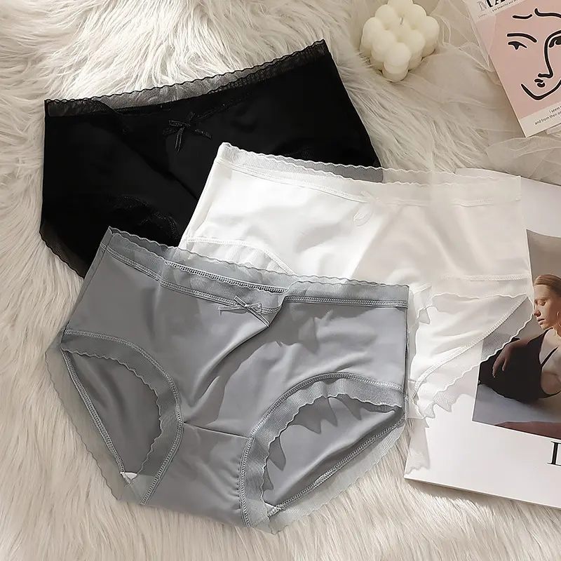 Summer Ice Silk Underwear Ladies Mid Waist Bow Breathable Ultra-Thin Girl Japanese Student Briefs Pants Lady Women Panty Innerwear Basic Minimalist Womenswear Comfort
